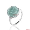 Blue Water Jade A Grade Ice Rose Flower Ring for Women