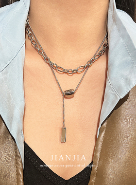 钛钢不掉色双层叠戴项链