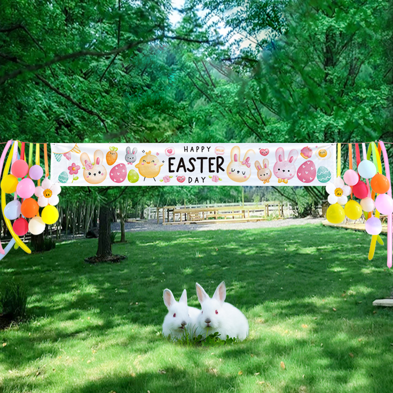 幼儿园复活节条幅横幅兔子彩蛋派对背景布挂毯装饰背景挂布 - 图1