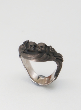 纯银日式暗黑磨砂哥特骷髅戒指