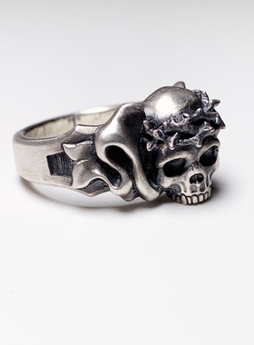 yesu骷髅戒指铁头的店纯银情侣
