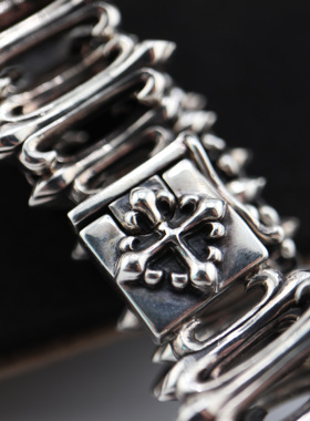 泰国AKE十字军花款925银饰手链