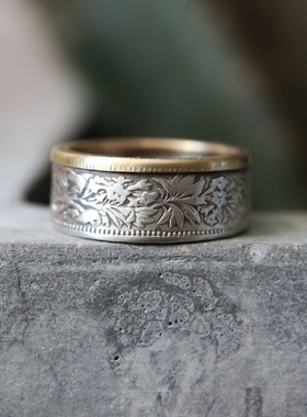 银币铁头包边瑞士守护女神戒指