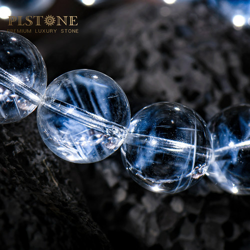 PLSTONE普琳丝天然7A+珍藏级巴西老矿蓝针水晶圆珠手链手串女 - 图2