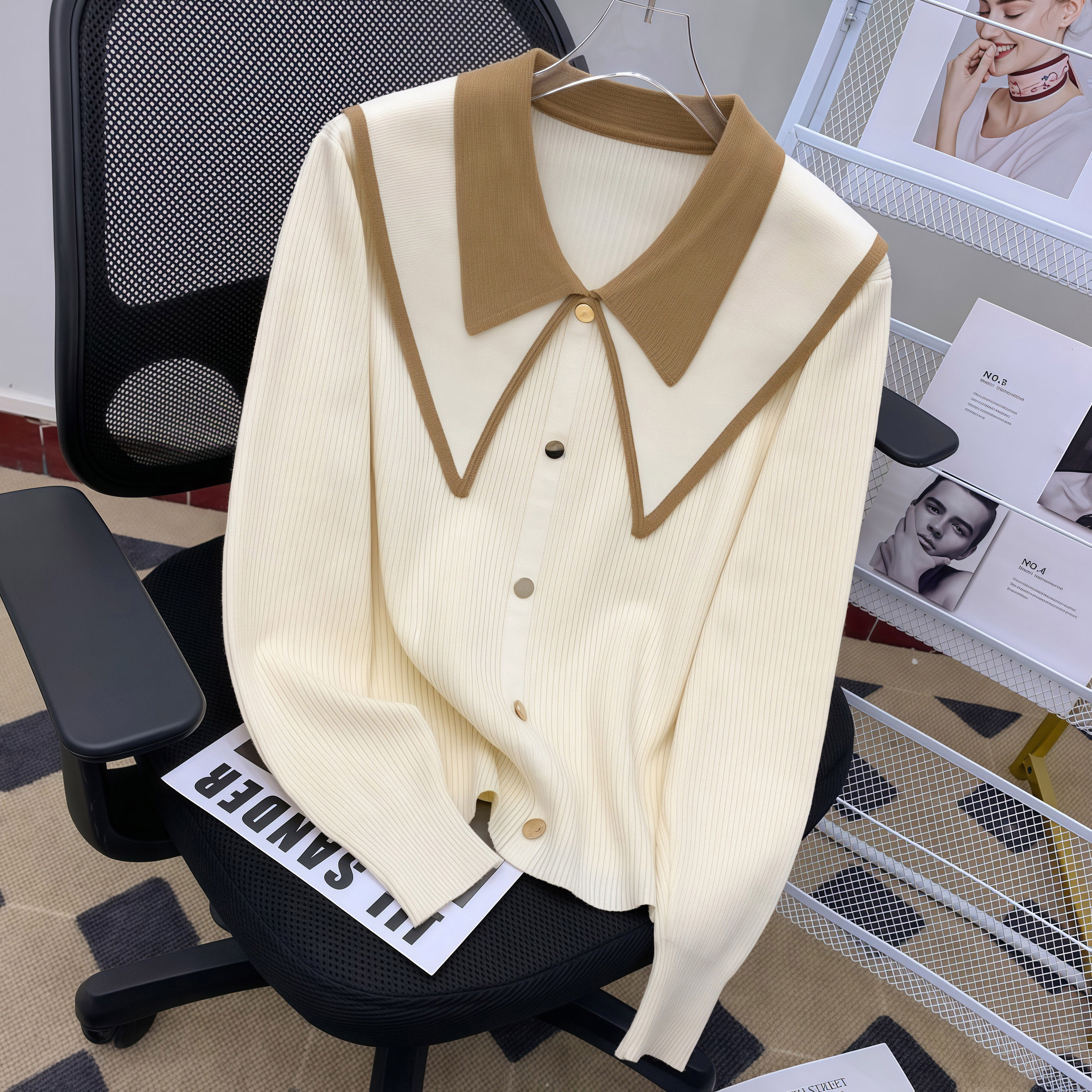 设计感娃娃领打底衫女秋冬气质内搭毛衣小香风撞色减龄百搭针织衫,淘宝优惠券,粉丝福利购,淘宝优惠卷