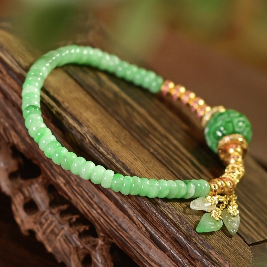 新中式天然A货飘花干青雕花圆珠果绿算盘珠翡翠手链手串新年礼物,淘宝优惠券,粉丝福利购,淘宝优惠卷