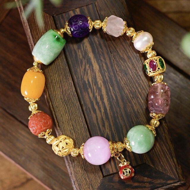 New Chinese style natural multi-colored treasure bracelet for women with jadeite