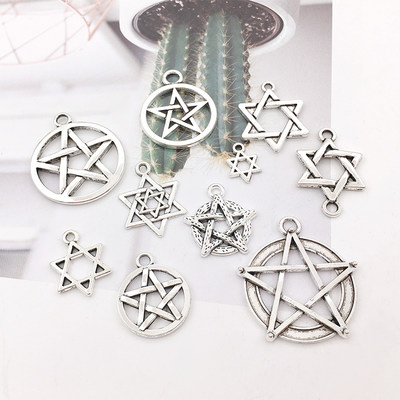 10个diy饰品配件耳饰耳环复古魔法阵五芒星六芒星挂件五角星吊坠 虎窝淘