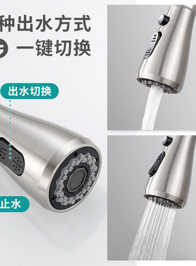 精铜抽拉式厨房水龙头 304不锈钢双出水冷热洗菜盆水槽水龙头