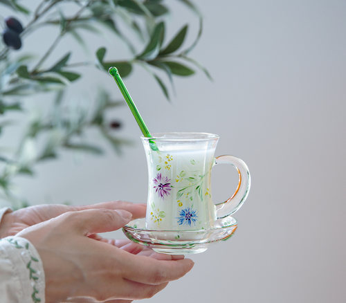 七隐 铃兰玻璃杯日式手绘玻璃杯耐热红茶杯咖啡杯原创铃兰花杯子 - 图2