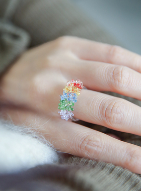 七隐 手工玻璃戒指指环 彩虹纯手工玻璃戒指 琉璃戒指