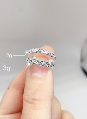 S999纯银满天星戒指男女直条磨砂情侣对戒时尚素圈指环一件代发