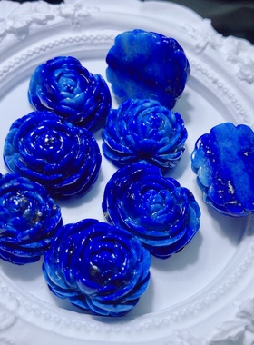 V968天然青金石牡丹花吊坠老料帝王青挂坠  打孔 粘银扣