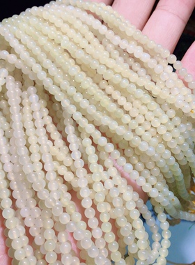 天然和田玉蜂蜜水佛串4mm冰料小米珠野牛沟毛衣链佛珠项链老料