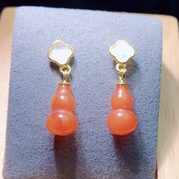 BB0900 天然南红玛瑙葫芦耳钉女s925银11/7mm耳坠红润冰透饱满,淘宝优惠券,粉丝福利购,淘宝优惠卷