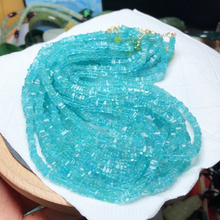 C427天然蓝磷灰石项链方糖碎碎平安锁骨链约4-5mm碎银子-图0