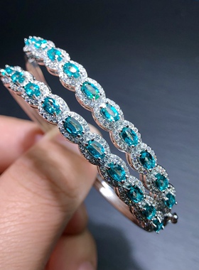 天然托帕石手镯活口豪镶伦敦蓝开口镯情侣礼物帕拉伊巴手环彩宝