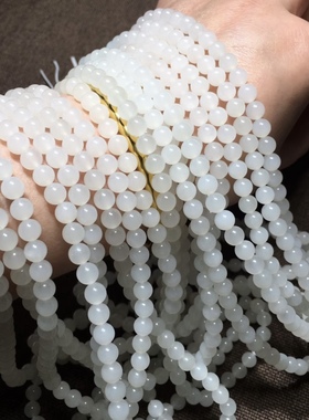 1A230俄料天然和田玉羊脂白玉佛串珠5mm老料圆珠锁骨项链多圈万能