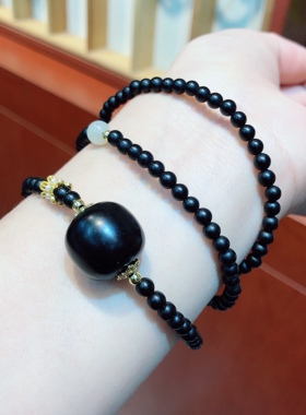 RR0310天然和田玉墨玉锁骨链老型珠设计款项链流行款毛衣链15mm