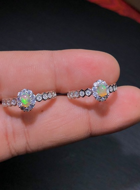 GG0740 天然欧泊戒指活口8mm火彩好炫彩欧泊指环戒圈