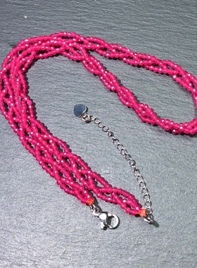 ZZ0590 红宝石刻面编织项链锁骨链红刚玉2mm麻花链本命年蕾丝花边