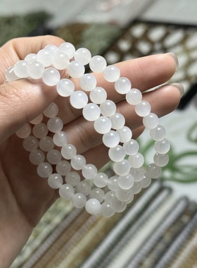 2A33 天然和田玉冰羊脂白玉手链串7mm冰料青海料冰透女清货捡漏
