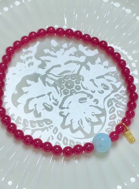 P004 红宝石手链鸽血红优化圆珠4mm原创海纹石设计首饰手串单圈