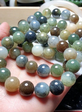 B324天然和田玉手链多宝12mm青花糖料敦煌楼兰单圈男女