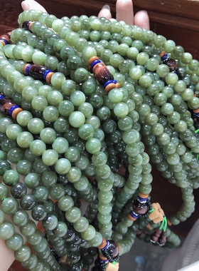 P296 天然和田玉碧玉佛串圆珠8mm项链多圈手链微猫俄罗斯碧玉