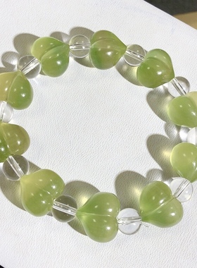 53A97 天然萤石屁桃爱心手链14mm青柠色爱心屁股手串男女情侣礼