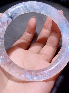 AA815 斯里兰卡天然蓝光白月光石手镯圆条宝石镯子美人条彩虹爆闪