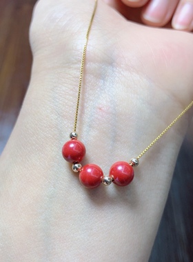 Q194朱砂锁骨链S925银帝王红砂圆珠项链原矿高含量小精品6mm