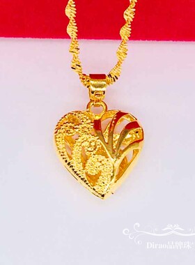 沙金项链女假黄金镀金24K纯金色吊坠不掉色首饰婚庆饰品锁骨链