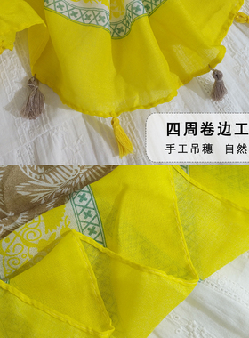 黄色碎花围巾女秋季新款棉麻披肩
