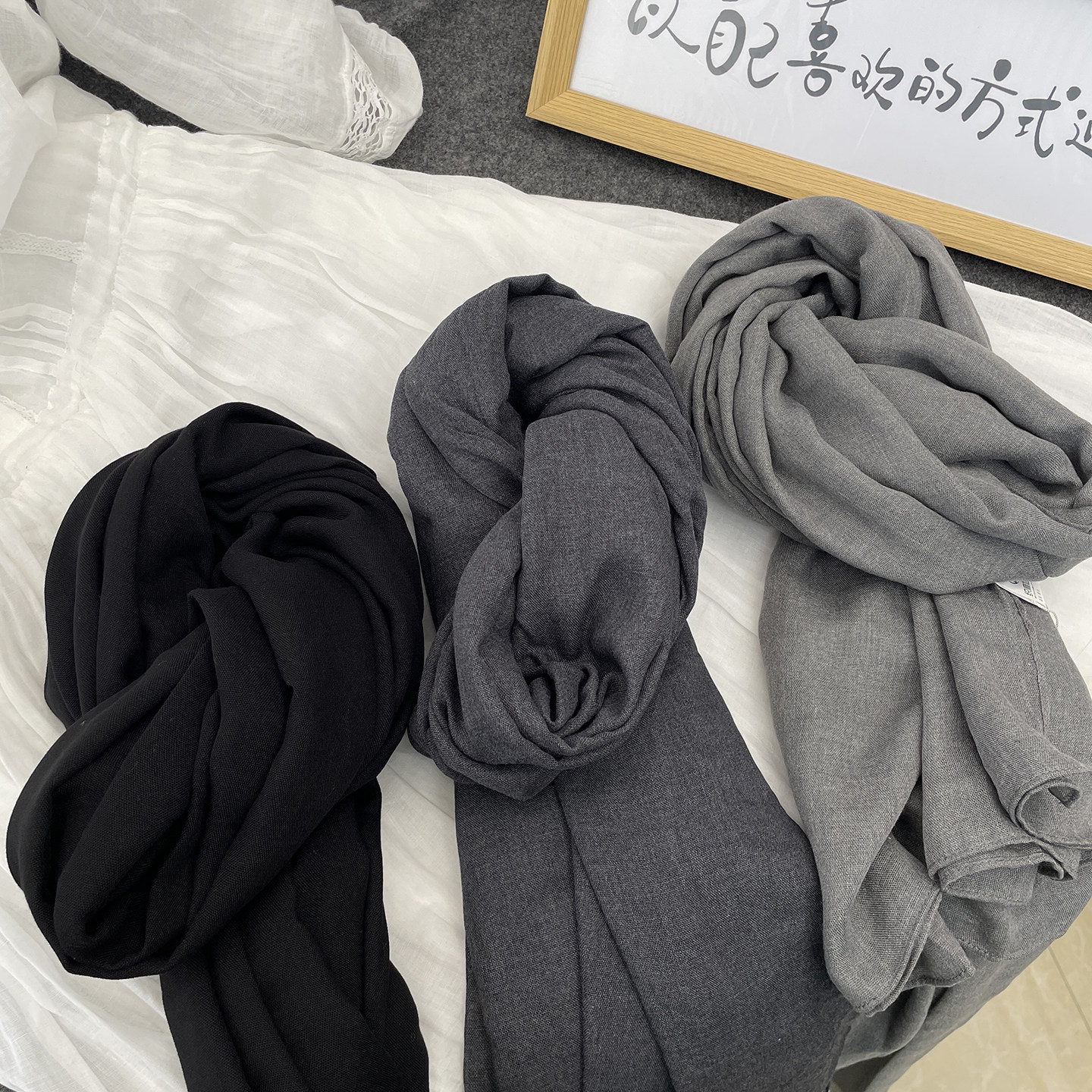 2025新款围巾女薄春秋超大韩版百搭纱巾护颈围脖纯色空调披肩灰色