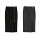 Hong Kong style zippered front slit over-the-knee mid-length skirt