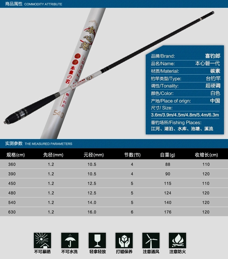 喜钓郎本心磐4.5米钓鱼竿进口碳素手竿超轻超硬鱼竿28调台钓竿-图0