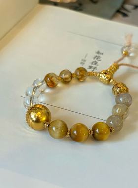 虎眼石发晶手串五行补益金土双生手链原创小设计高级轻奢精致饰礼