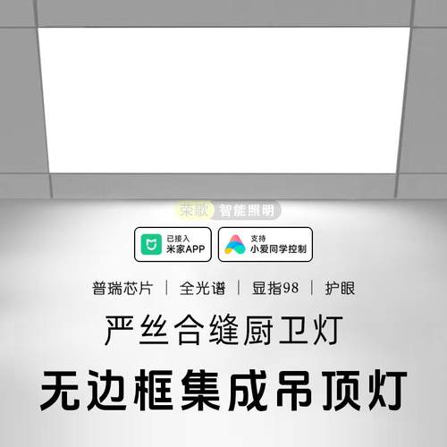 接入米家无边框平板灯300*600集成吊顶灯厨房智能调光调色厨卫灯 - 图1