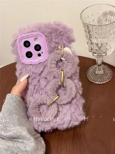 抖音同款适用iPhone13promax毛绒手机壳手链条14plus苹果12pro女1+11/9R秋冬9rt一加ace2V手机壳8pro软15 - 图2