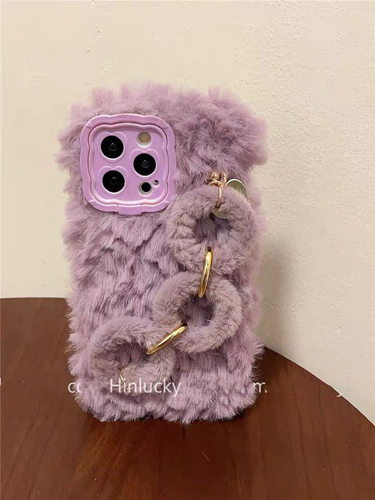 抖音同款适用iPhone13promax毛绒手机壳手链条14plus苹果12pro女1+11/9R秋冬9rt一加ace2V手机壳8pro软15 - 图3