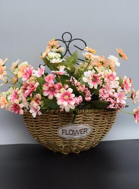 大草藤铁艺壁挂 挂壁插花篮手工麻绳花盆草编插花篮 壁挂墙壁挂饰