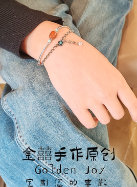 通体925银绿松石梅花挂钩复古风小众古风手链手串礼物