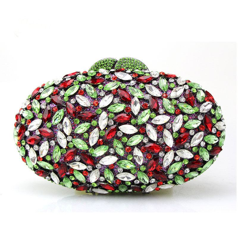 彩月椭圆形硬壳镶钻手拿淑女包包 彩月女士包袋