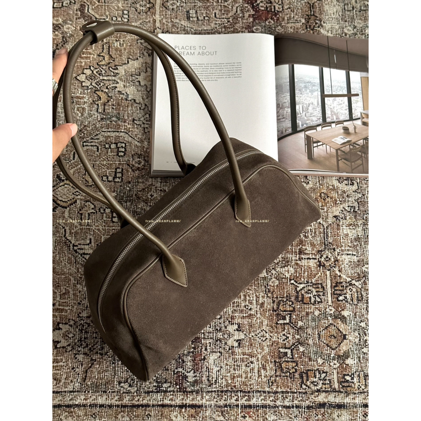 复古磨砂牛皮保龄球包女大容量手提单肩包通勤托特包,淘宝优惠券,粉丝福利购,淘宝优惠卷