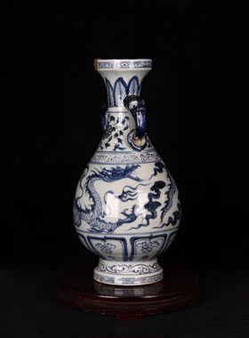 大元国青花云龙纹罗斯柴尔德火漆印双耳盘口玉壶春瓶