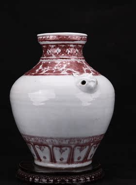元末明初朱元璋釉里红缠枝牡丹花纹平安无事兽耳大罐