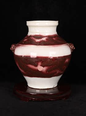 元末明初朱元璋洪武釉里红云龙纹罗斯柴尔德火漆印兽耳罐