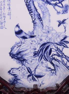 民国剑城竹溪道人王步绘青花花鸟纹瓷板画