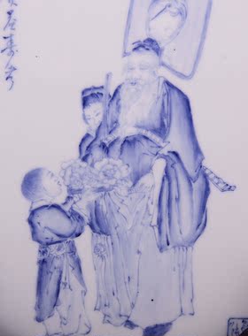 民国竹溪道人王步绘青花大富贵亦寿考瓷板画